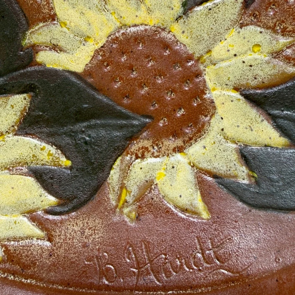 Eclectic Signed Studio Pottery Terracotta‎ Sunflower Bowl Planter Rustic **